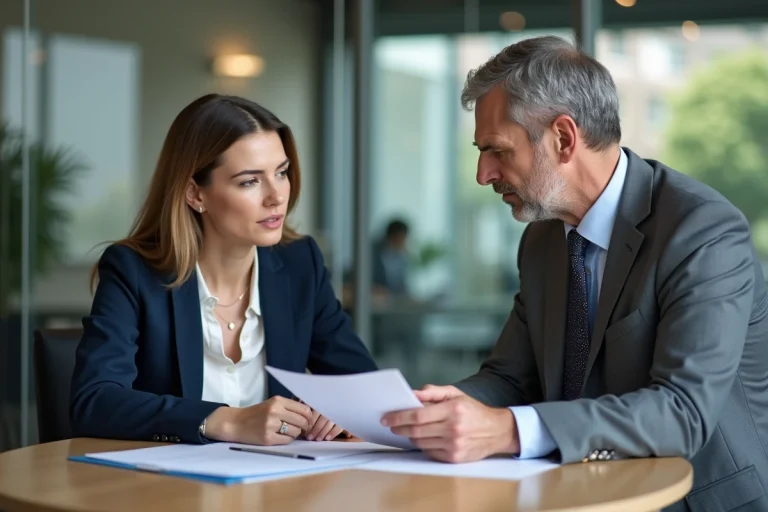 Femme professionnelle discutant avec un banquier dans une banque