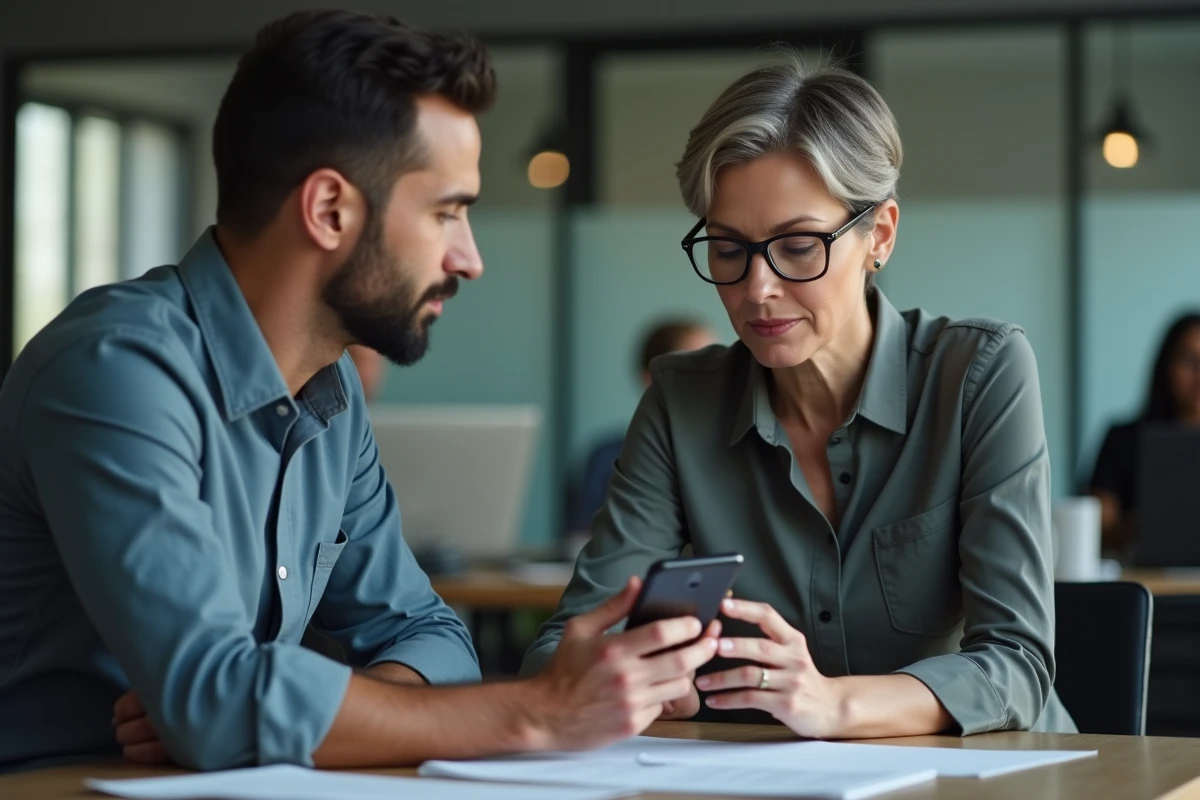 Femme d affaires regardant des sites de streaming sur son smartphone