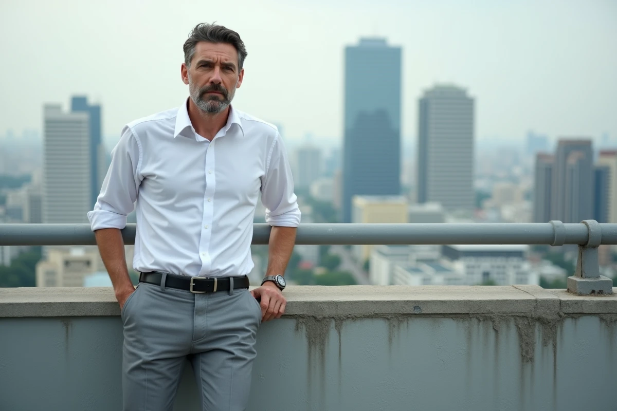 Homme d affaires regardant la ville depuis un rooftop